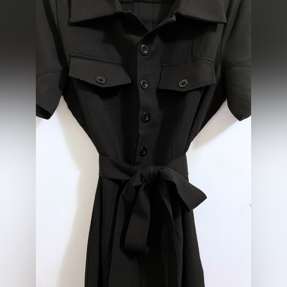 Button Front Self Tie Shirt Jumpsuit